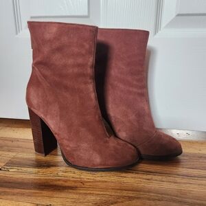 Maroon Suade Heeled Booties Intentionally Blank